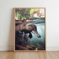 Swimming Platypus Watercolor Painting - Australian Nature Nursery Print - Adventure Themed Kids Room Decor - Realistic Wildlife Animal Gift