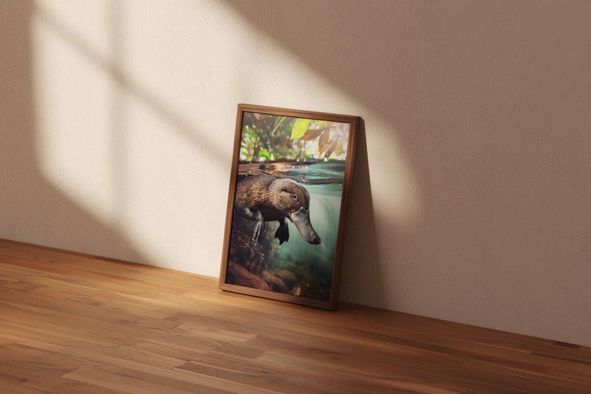 Swimming Platypus Watercolor Painting - Australian Nature Nursery Print - Adventure Themed Kids Room Decor - Realistic Wildlife Animal Gift