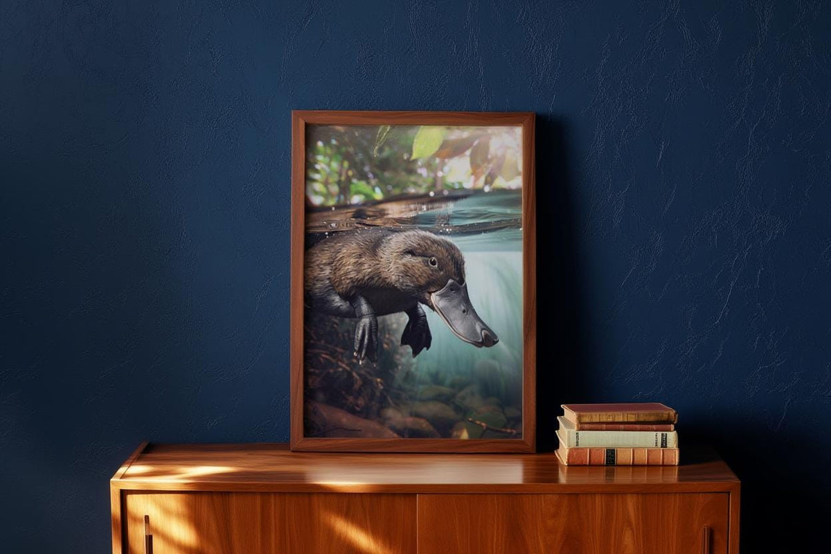 Swimming Platypus Watercolor Painting - Australian Nature Nursery Print - Adventure Themed Kids Room Decor - Realistic Wildlife Animal Gift