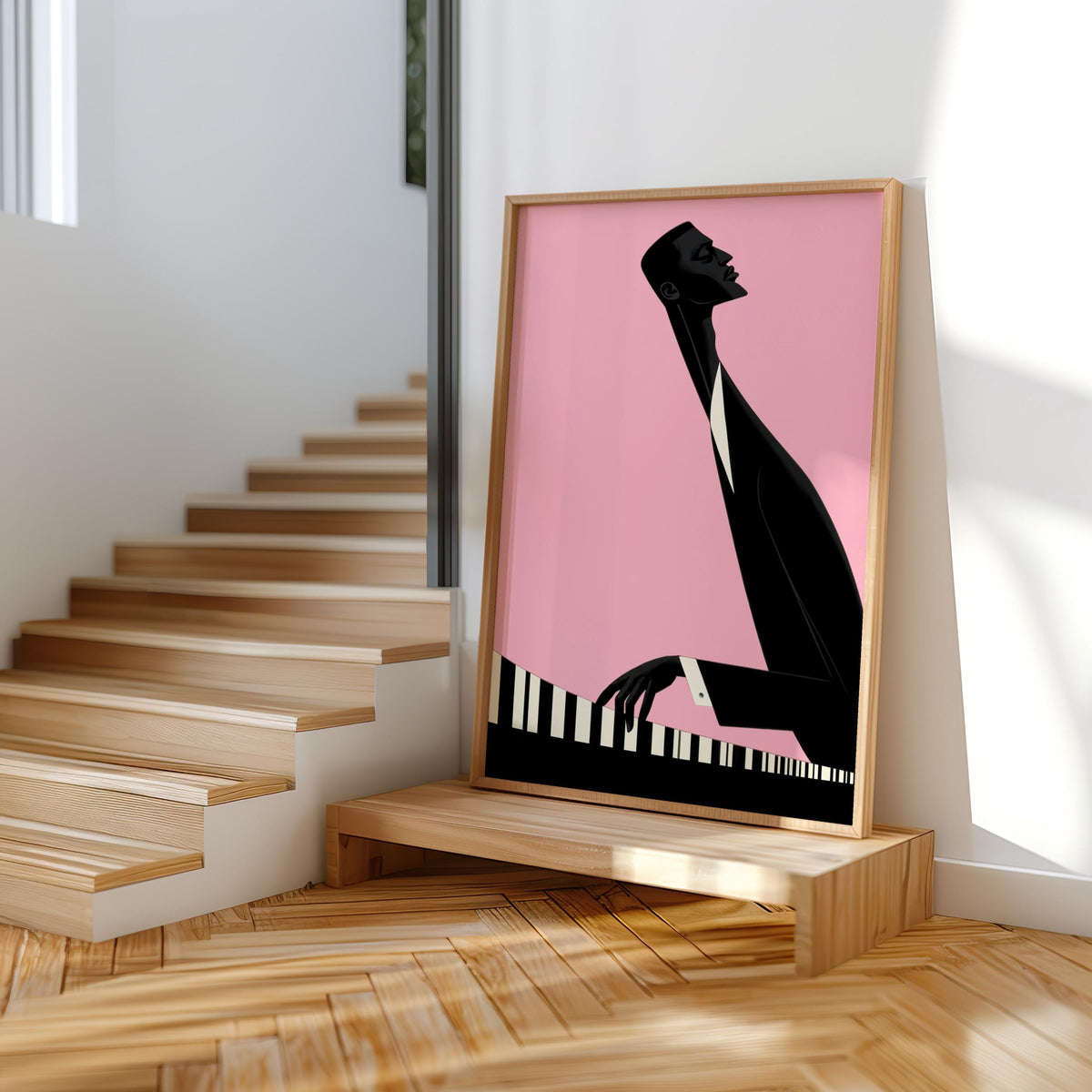 Jazz Piano Art Print, Minimalist Black Man Musician Illustration, Modern Music Wall Decor, Abstract Pianist Poster, Mid Century Afrocentric