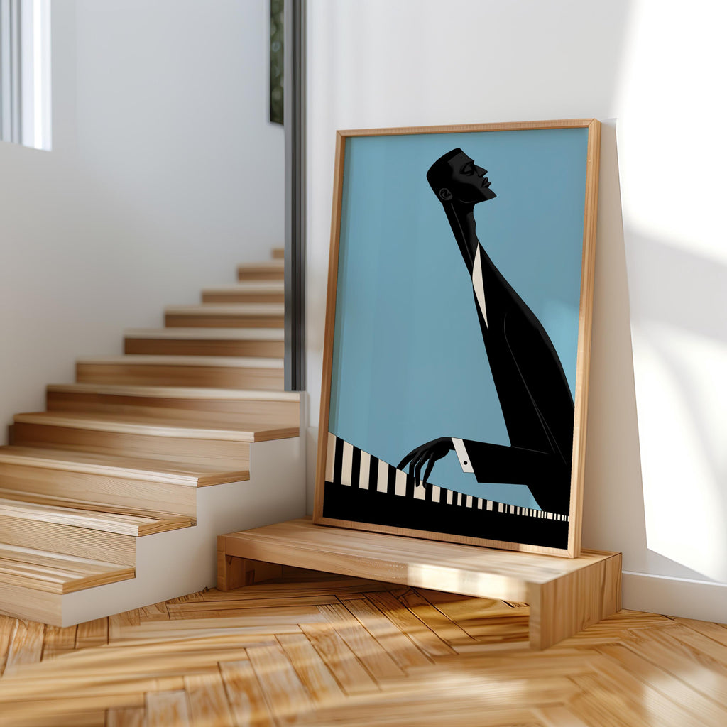 Jazz Piano Art Print, Minimalist Black Man Musician Illustration, Modern Music Wall Decor, Abstract Pianist Poster, Mid Century Afrocentric