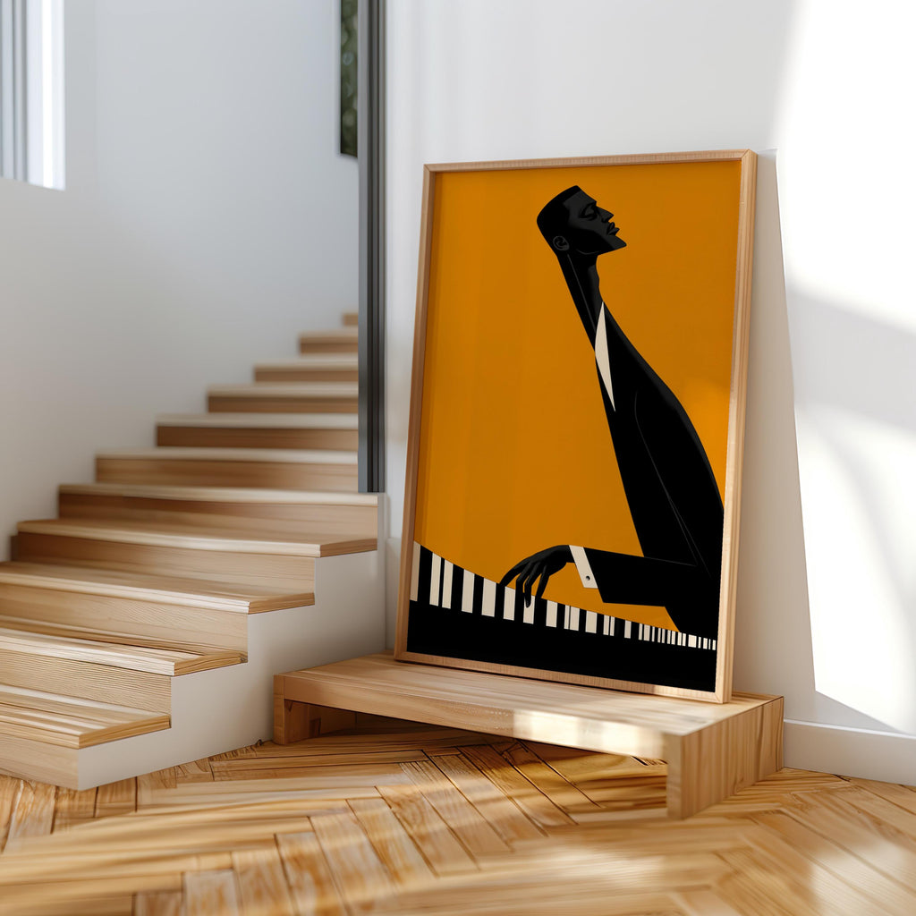 Jazz Piano Art Print, Minimalist Black Man Musician Illustration, Modern Music Wall Decor, Abstract Pianist Poster, Mid Century Afrocentric