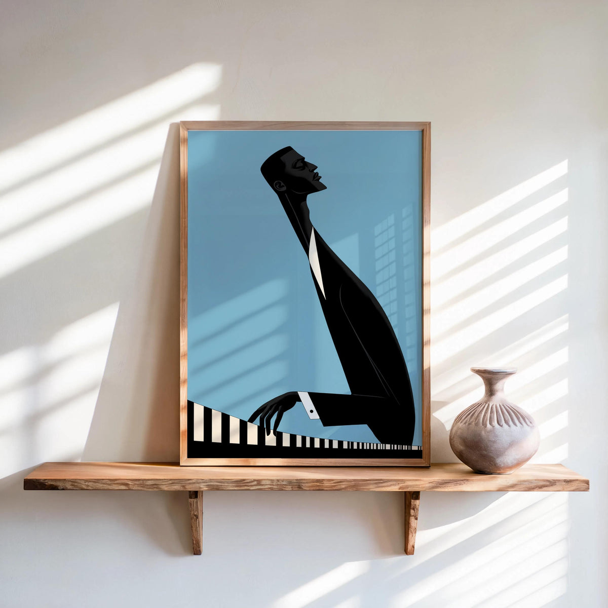 Jazz Piano Art Print, Minimalist Black Man Musician Illustration, Modern Music Wall Decor, Abstract Pianist Poster, Mid Century Afrocentric