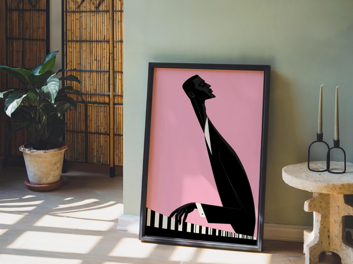 Jazz Piano Art Print, Minimalist Black Man Musician Illustration, Modern Music Wall Decor, Abstract Pianist Poster, Mid Century Afrocentric