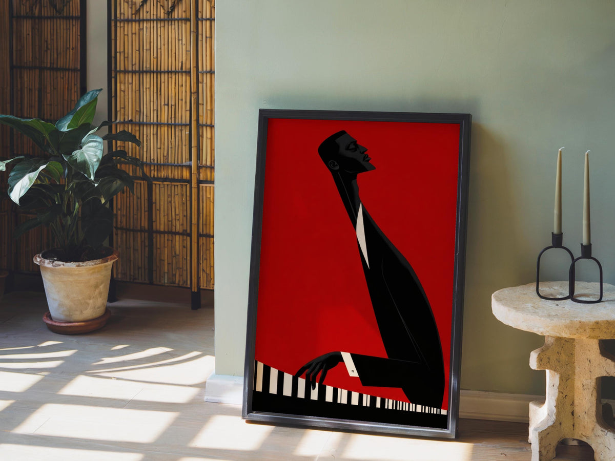 Jazz Piano Art Print, Minimalist Black Man Musician Illustration, Modern Music Wall Decor, Abstract Pianist Poster, Mid Century Afrocentric