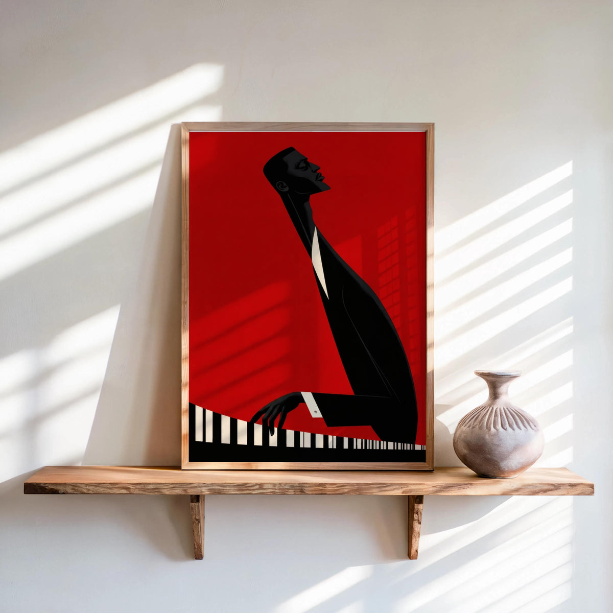 Jazz Piano Art Print, Minimalist Black Man Musician Illustration, Modern Music Wall Decor, Abstract Pianist Poster, Mid Century Afrocentric