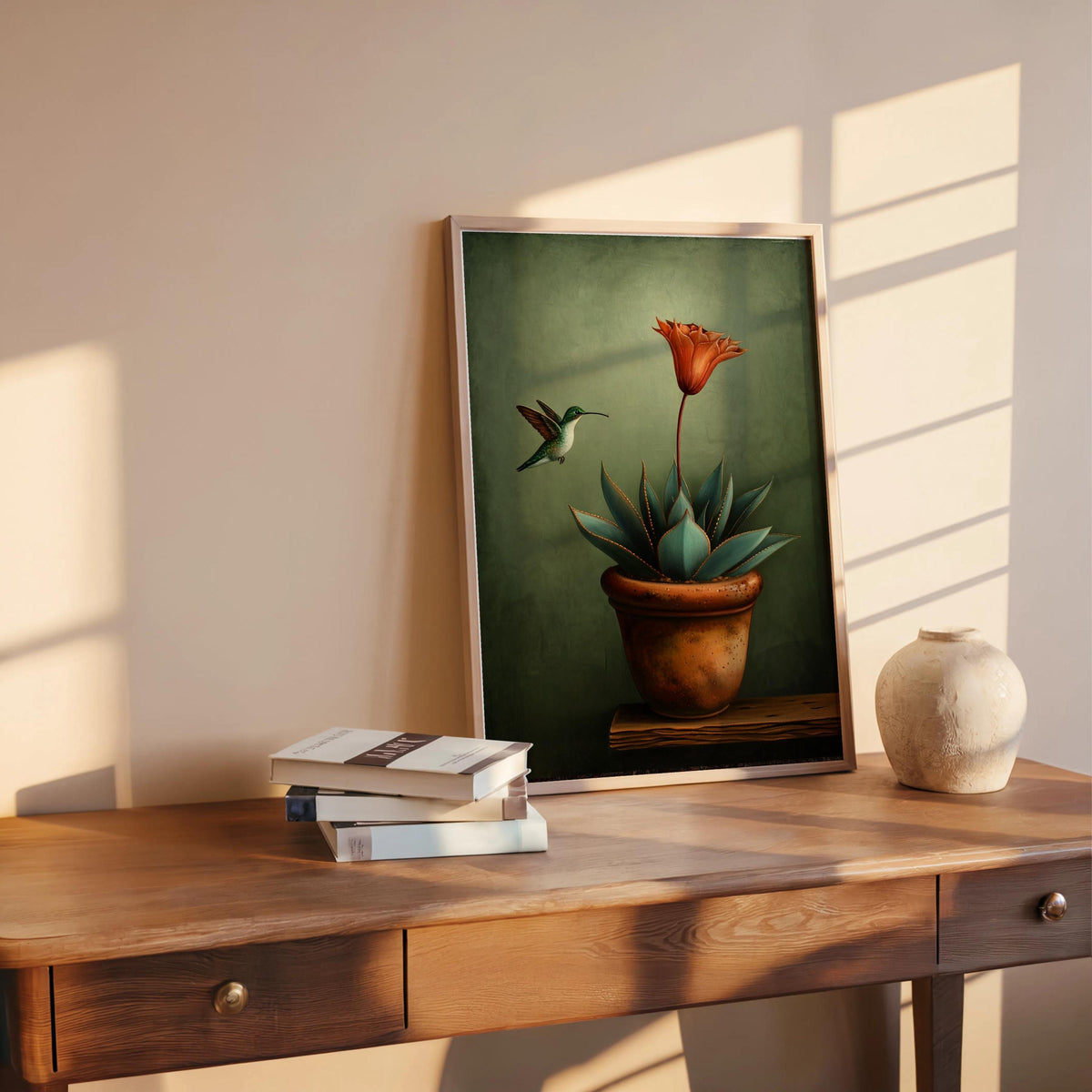 Hummingbird Mexican Wall Art, Vintage Agave Botanical Flower Print, Cottage Garden Poster, Plant Lover Kitchen Decor, Bird Lover Gift