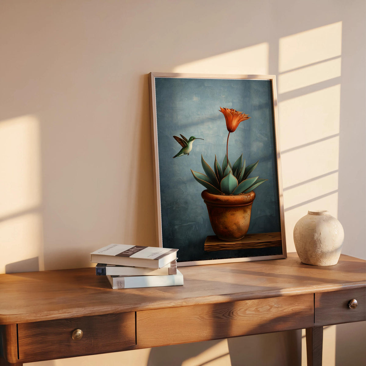 Hummingbird Mexican Wall Art, Vintage Agave Botanical Flower Print, Cottage Garden Poster, Plant Lover Kitchen Decor, Bird Lover Gift
