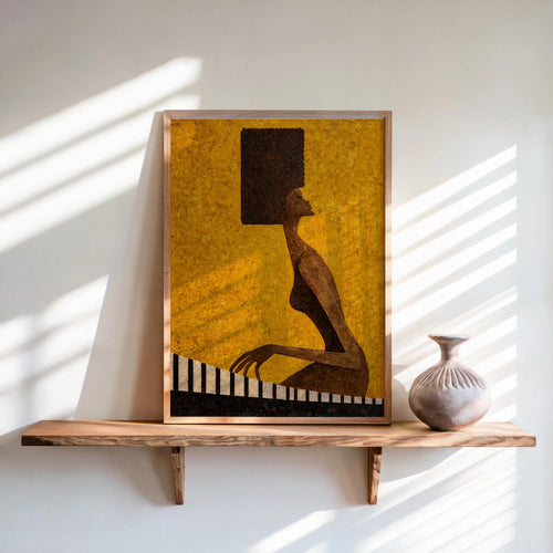 Abstract Jazz Piano Art Print, Black Afro Woman Illustration, Modern Music Wall Decor, Minimalist Pianist Poster, Mid Century Afrocentric