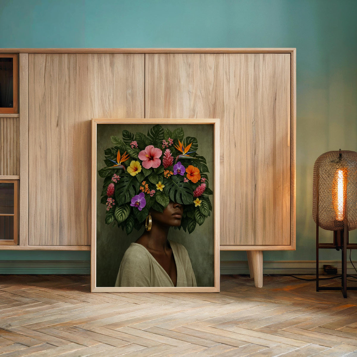 Black Girl Flower Afro Art Print Set, Floral Fashion Black Woman Decor, Botanical Afrocentric Feminist Poster, Tropical African Plant Lover