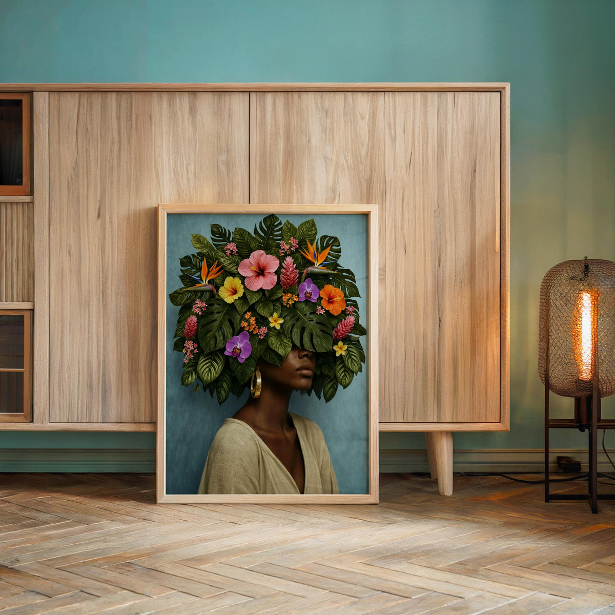 Black Girl Flower Afro Art Print Set, Floral Fashion Black Woman Decor, Botanical Afrocentric Feminist Poster, Tropical African Plant Lover