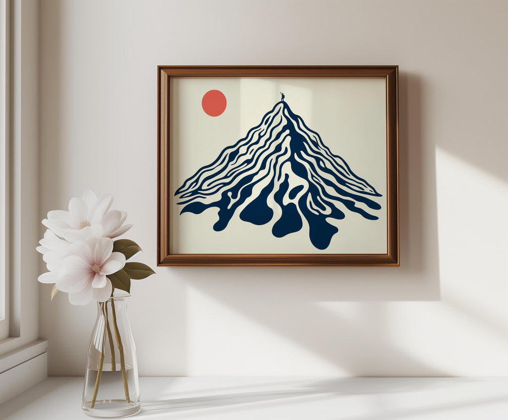 Abstract Mountain Landscape Wall Art, Retro Geometric Peak Hiking Print, Vintage Nature Decor, Mid Century Minimalist Climber Print