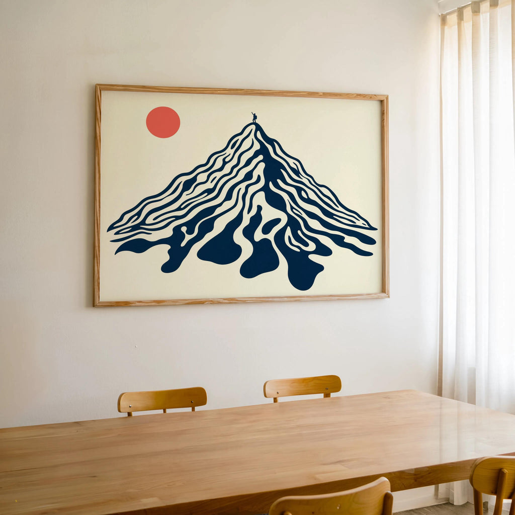 Abstract Mountain Landscape Wall Art, Retro Geometric Peak Hiking Print, Vintage Nature Decor, Mid Century Minimalist Climber Print
