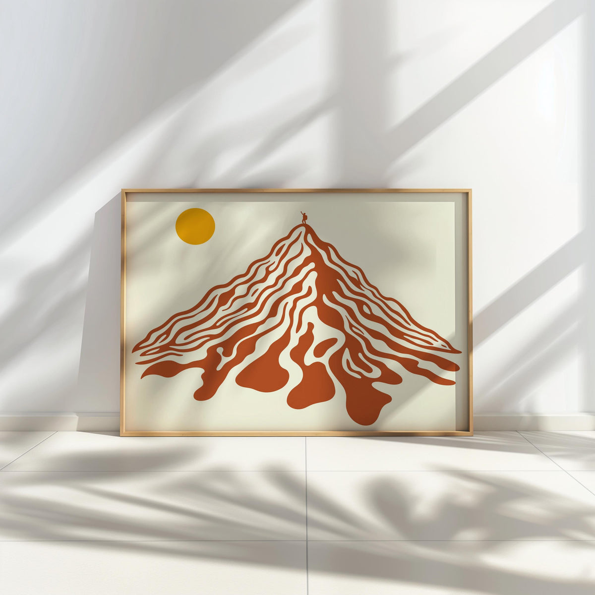 Abstract Mountain Landscape Wall Art, Retro Geometric Peak Hiking Print, Vintage Nature Decor, Mid Century Minimalist Climber Print