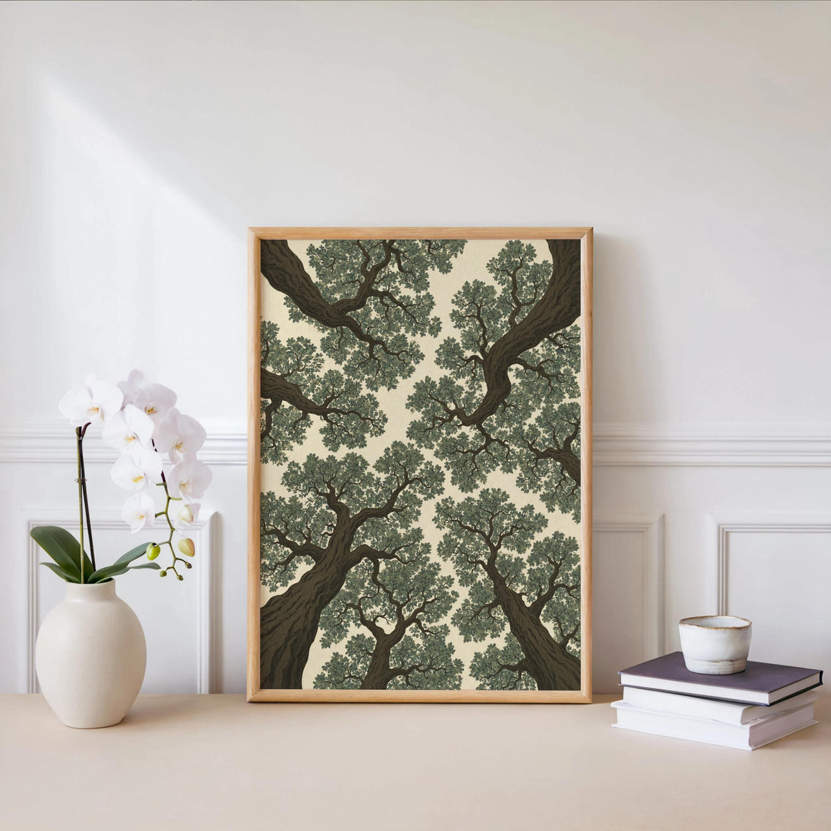 Forest Canopy Wall Art: Tree Treetop Illustration, Minimalist Nature Print, Earthy Green Botanical Decor, Woodland nature Japanese style