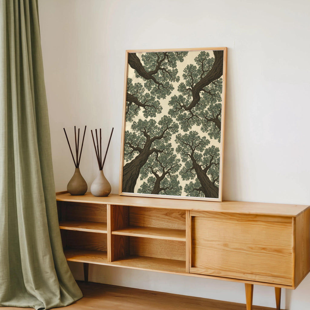 Forest Canopy Wall Art: Tree Treetop Illustration, Minimalist Nature Print, Earthy Green Botanical Decor, Woodland nature Japanese style