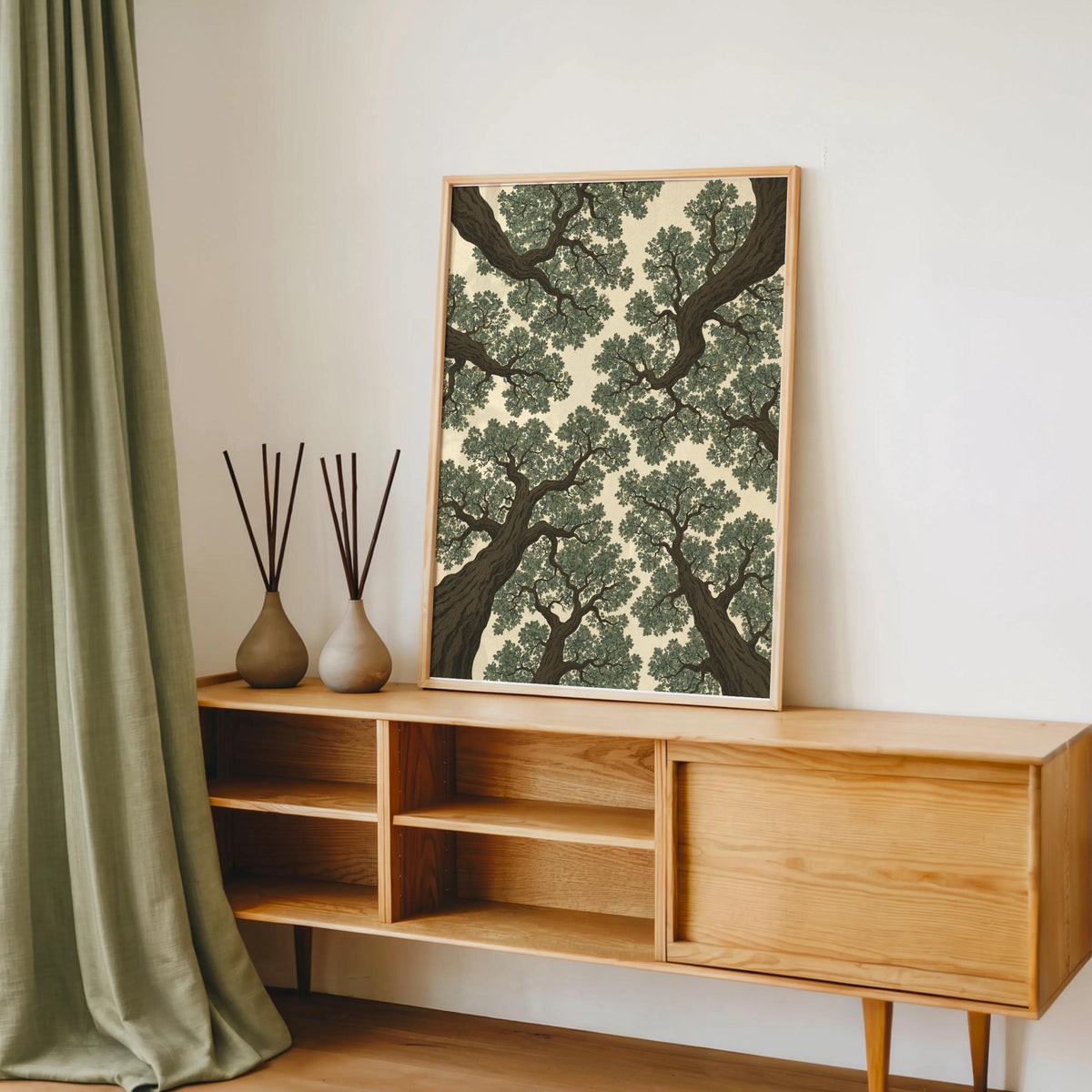Forest Canopy Wall Art: Tree Treetop Illustration, Minimalist Nature Print, Earthy Green Botanical Decor, Woodland nature Japanese style