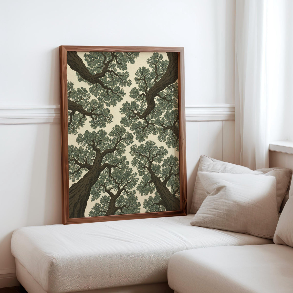 Forest Canopy Wall Art: Tree Treetop Illustration, Minimalist Nature Print, Earthy Green Botanical Decor, Woodland nature Japanese style