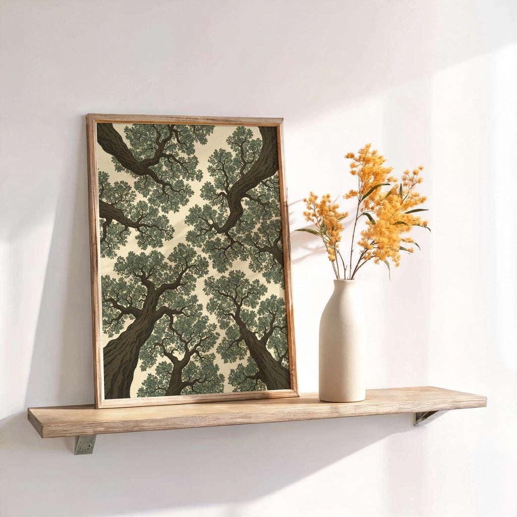 Forest Canopy Wall Art: Tree Treetop Illustration, Minimalist Nature Print, Earthy Green Botanical Decor, Woodland nature Japanese style
