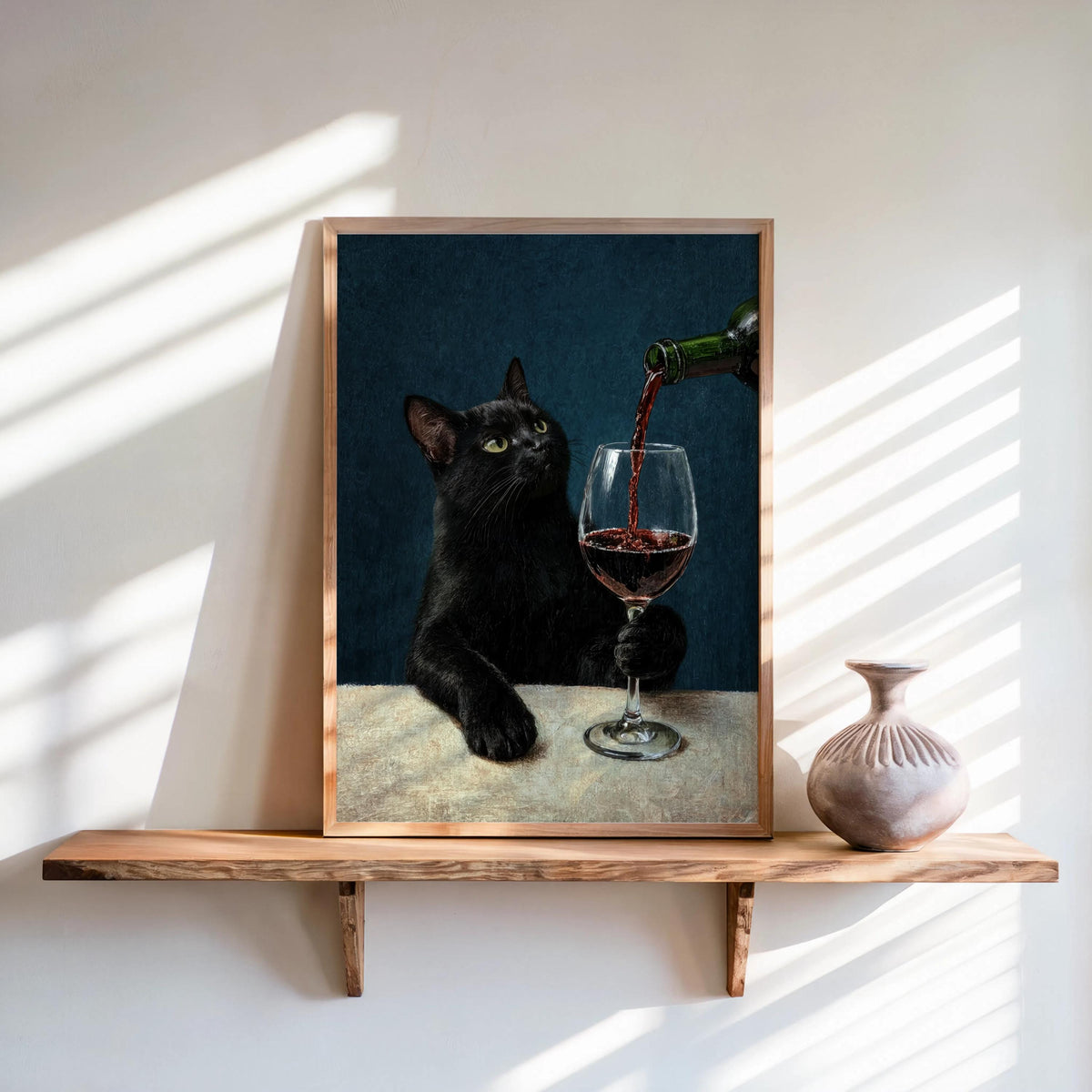 Black Cat & Red Wine Print, Moody Surreal Animal Portrait, Maximalist Cat Mom Decor, Unique Alcohol Lover Gift, Home Bar Funny Kitchen Art