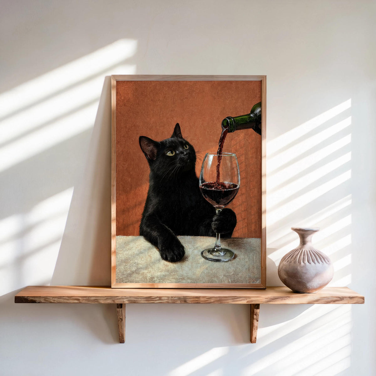 Black Cat & Red Wine Print, Moody Surreal Animal Portrait, Maximalist Cat Mom Decor, Unique Alcohol Lover Gift, Home Bar Funny Kitchen Art