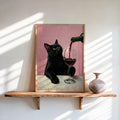Black Cat & Red Wine Print, Moody Surreal Animal Portrait, Maximalist Cat Mom Decor, Unique Alcohol Lover Gift, Home Bar Funny Kitchen Art