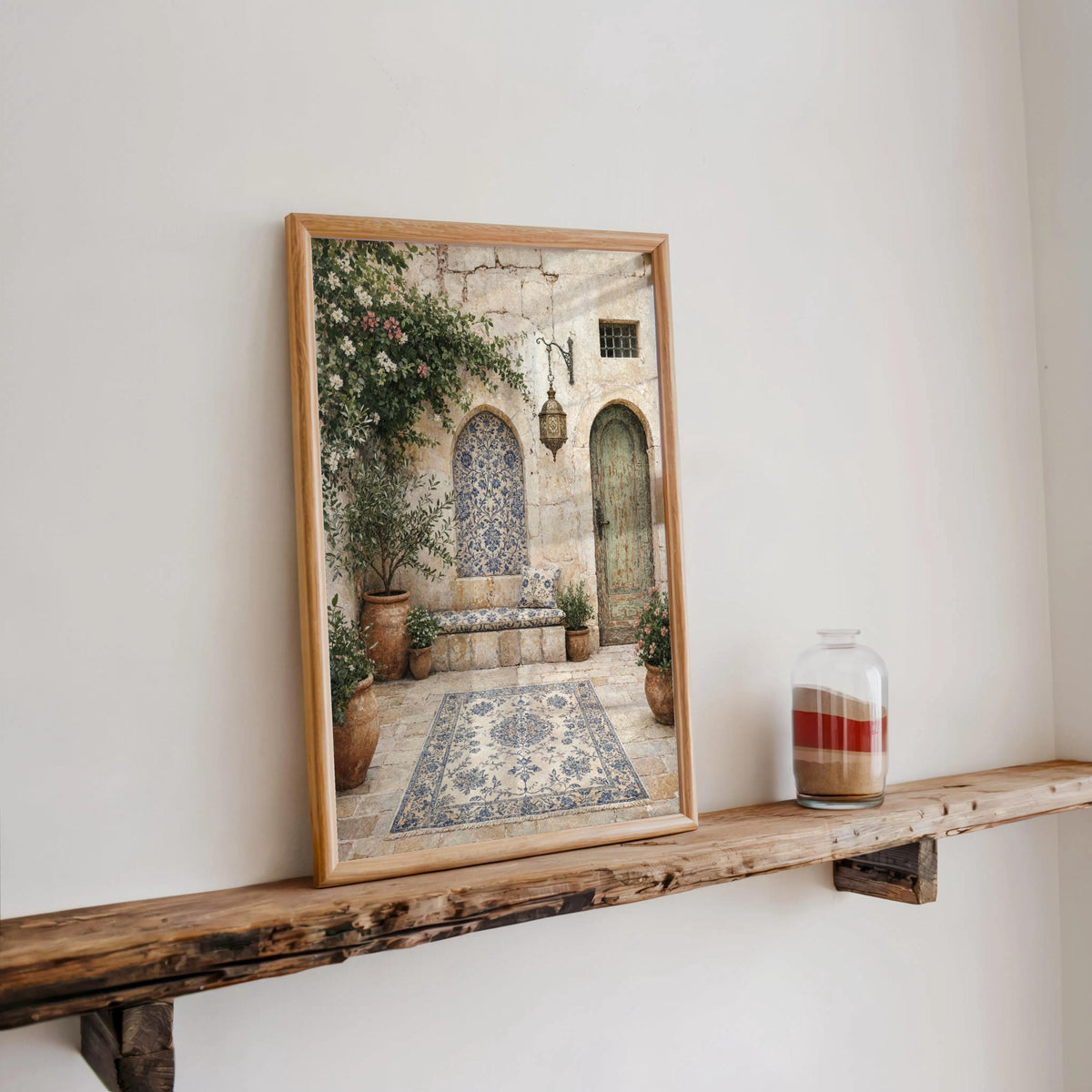 Palestinian Courtyard Print, Middle Eastern Wall Art, Olive Tree Painting, Islamic Arab Architecture Decor, Mediterranean Garden Art