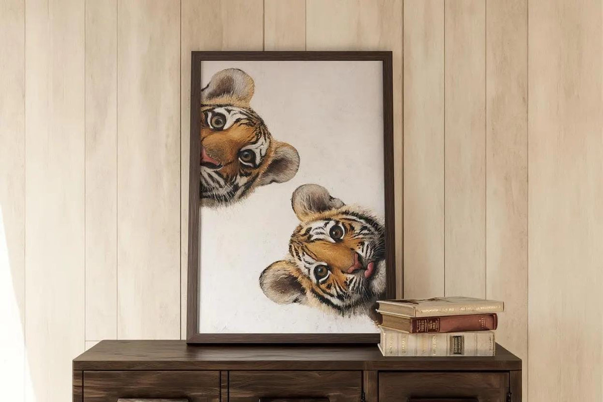 Tiger Wall Art, Funny Cub Oil Painting, Whimsical Safari Animal Art Print, Bold Jungle Nursery Decor, Vibrant Exotic Cat Portrait Poster