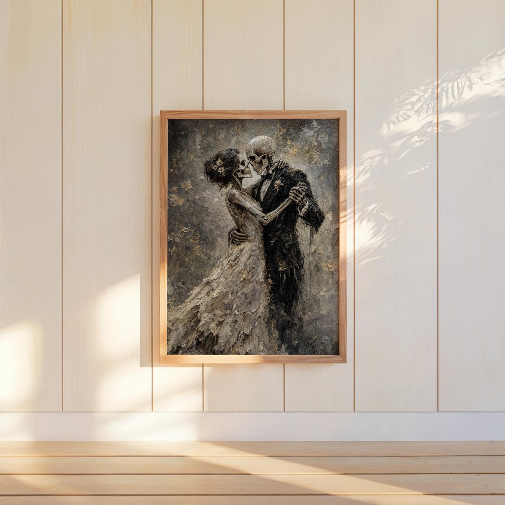 Skeletons Dancing Print, Gothic Romantic Couple Decor, Dark Academia Macabre Painting, Halloween Moody Wall Art, Victorian Occult Lovers Art