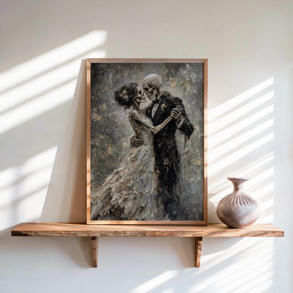 Skeletons Dancing Print, Gothic Romantic Couple Decor, Dark Academia Macabre Painting, Halloween Moody Wall Art, Victorian Occult Lovers Art