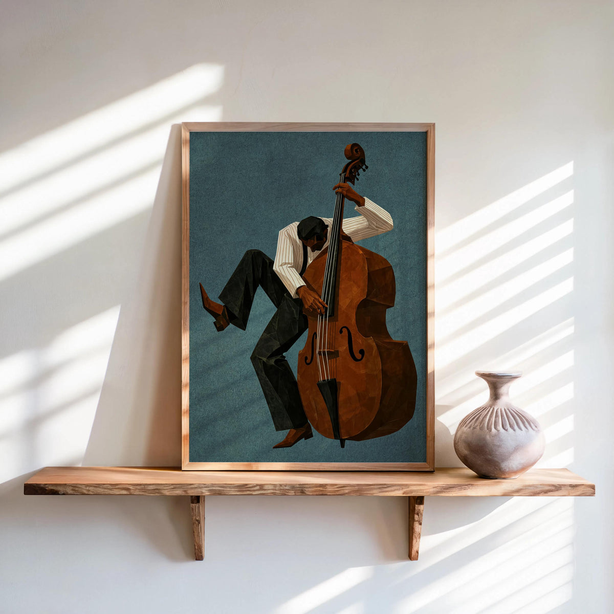 Jazz Bassist Wall Art, Modern Mid Century Musician Print, Retro African American Poster, Afrocentric Painting, Black Culture Soul Music