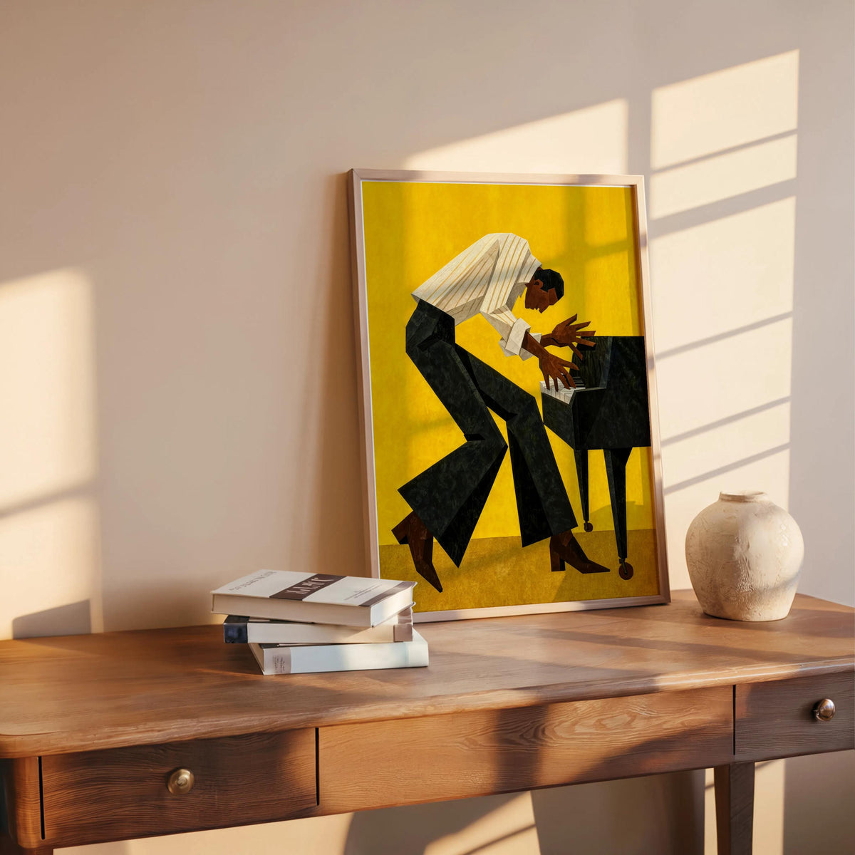 Retro Pianist Jazz Wall Art, Abstract Mid Century Musician Print, Vintage Afrocentric Soul Illustration, Modern Black Man Culture Cubism