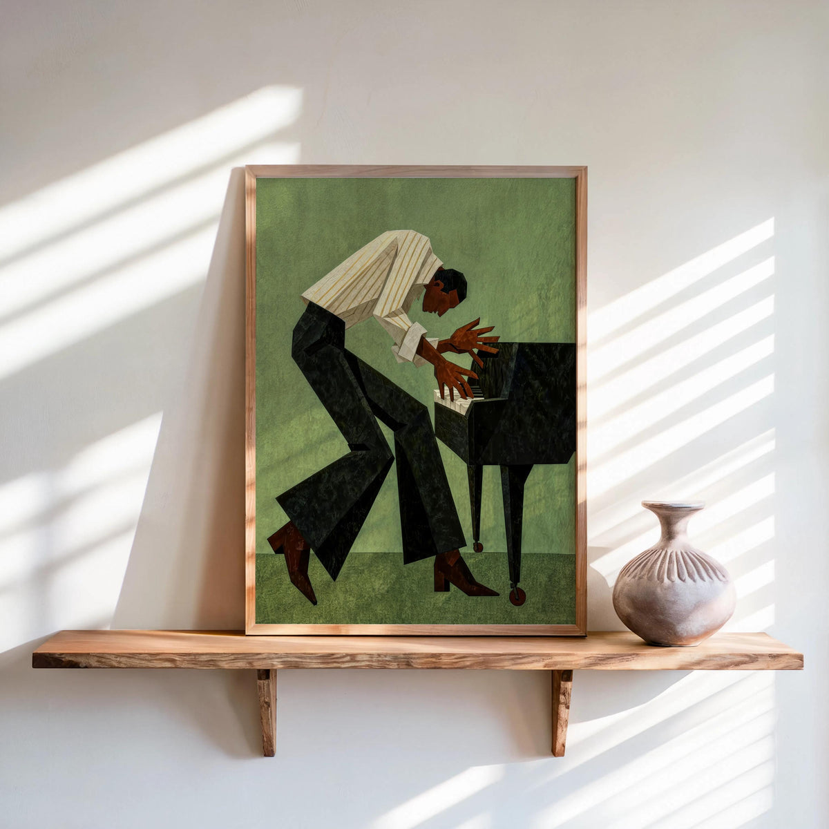 Retro Pianist Jazz Wall Art, Abstract Mid Century Musician Print, Vintage Afrocentric Soul Illustration, Modern Black Man Culture Cubism