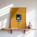 Guitar Player in Window Illustration, Minimalist Musician Art Print, Mediterranean Summer Music Graphic Poster, Multiple Colors Wall Art