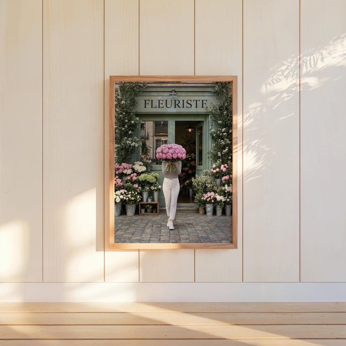 Woman with Pink Peony Bouquet Wall Art, Flower Shop in Paris Print, Floral Feminine Decor, Chic European Street Photography, French Market