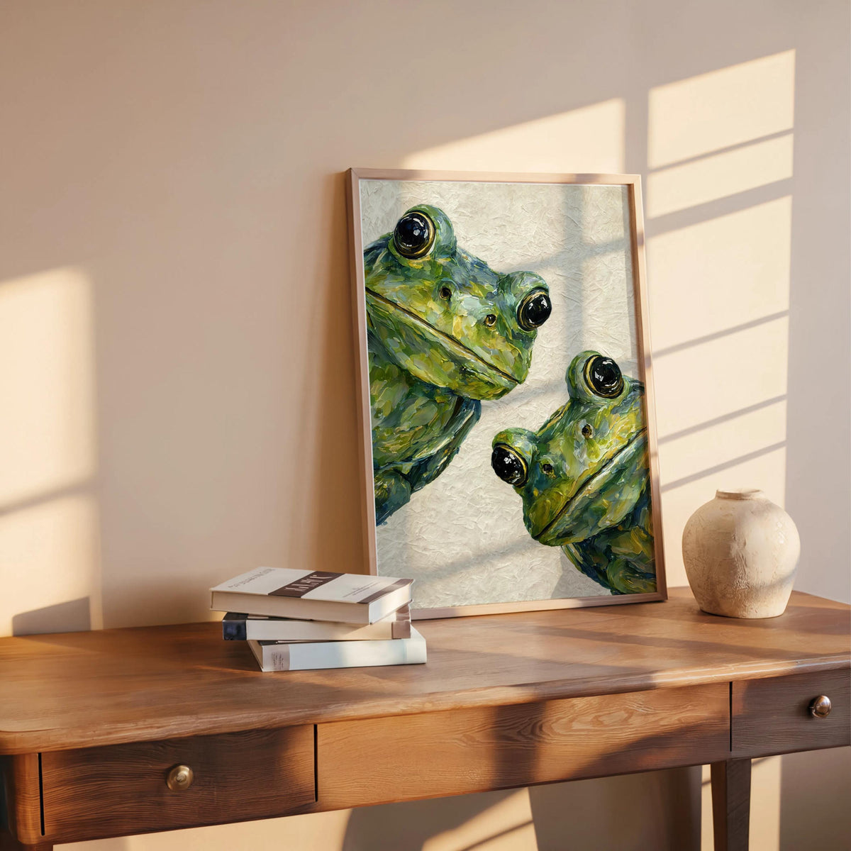 Cute Green Frog Wall Art, Dark Academia Painting, Large Amphibian Canvas, Funny Animal Decor, Unique Nature Gift, Quirky Witchy Goth Print