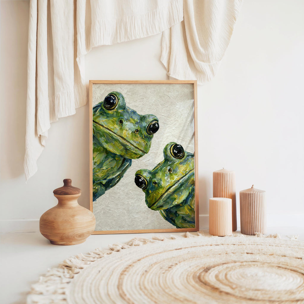 Cute Green Frog Wall Art, Dark Academia Painting, Large Amphibian Canvas, Funny Animal Decor, Unique Nature Gift, Quirky Witchy Goth Print