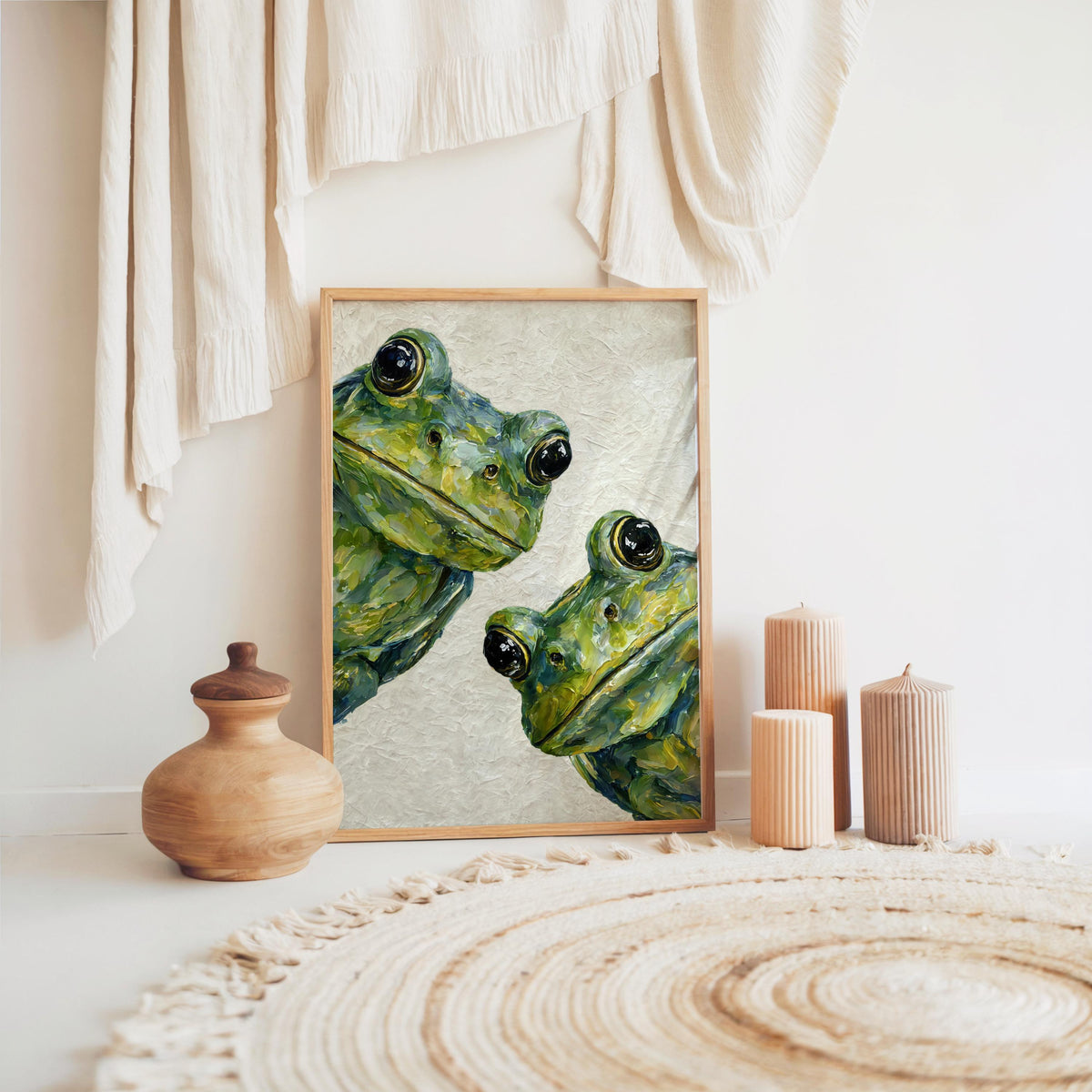 Cute Green Frog Wall Art, Dark Academia Painting, Large Amphibian Canvas, Funny Animal Decor, Unique Nature Gift, Quirky Witchy Goth Print