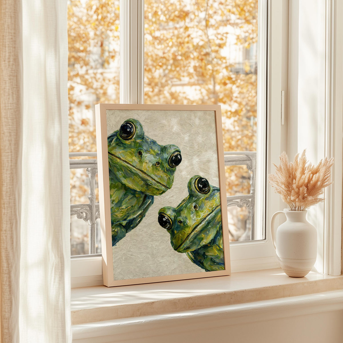 Cute Green Frog Wall Art, Dark Academia Painting, Large Amphibian Canvas, Funny Animal Decor, Unique Nature Gift, Quirky Witchy Goth Print