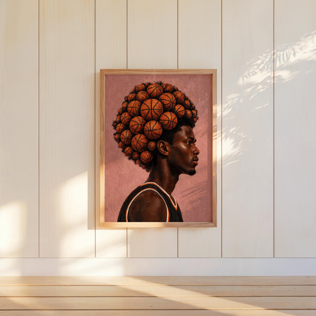 Basketball Afro Print, Surreal Athlete Portrait, Sneakerhead Sports Decor, Afrocentric Black Man Culture Poster, Modern Urban Wall Art