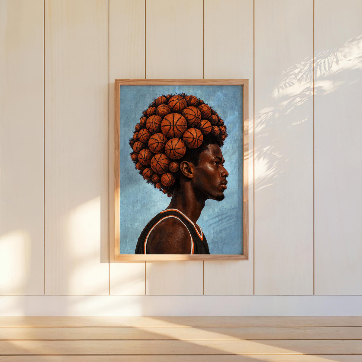 Basketball Afro Print, Surreal Athlete Portrait, Sneakerhead Sports Decor, Afrocentric Black Man Culture Poster, Modern Urban Wall Art