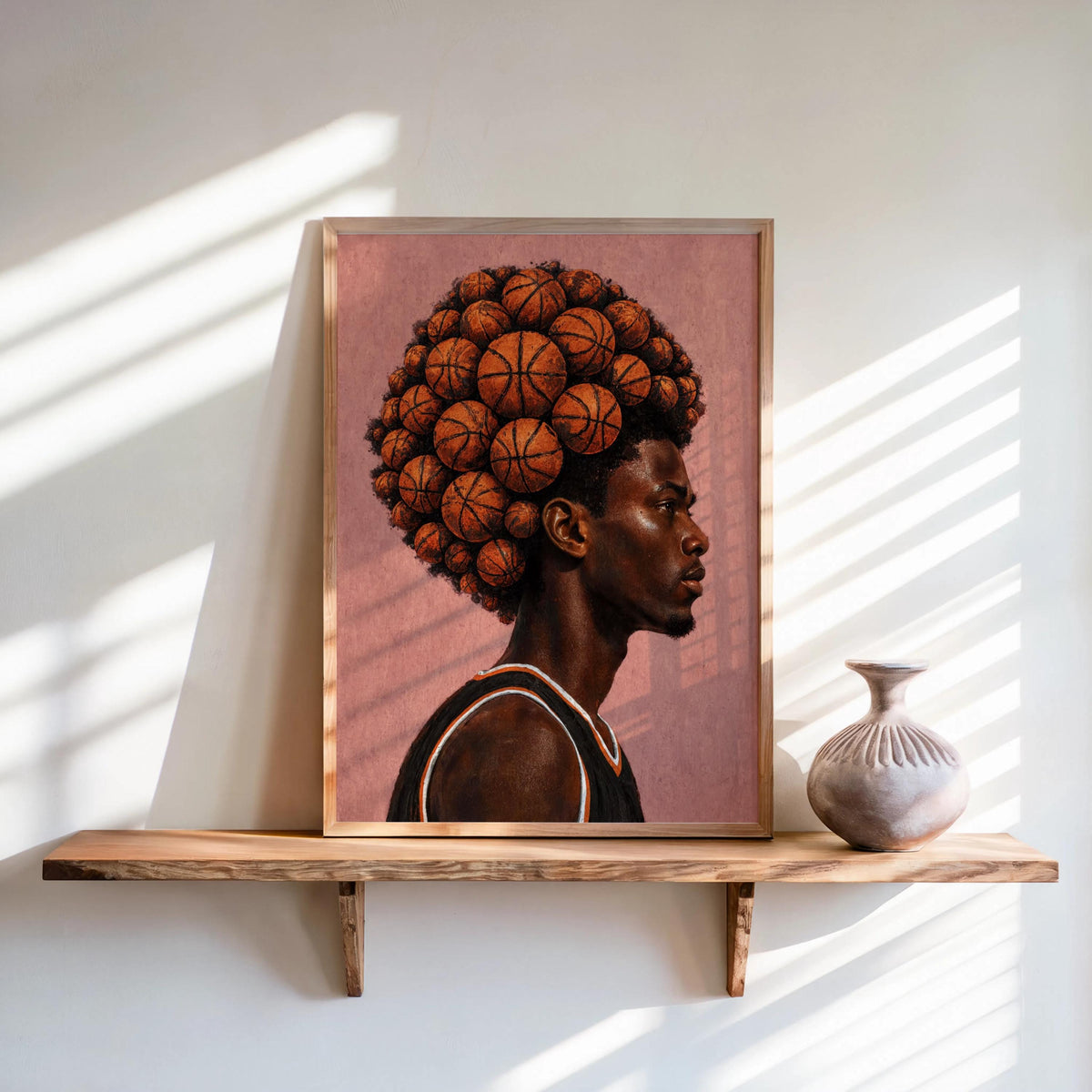 Basketball Afro Print, Surreal Athlete Portrait, Sneakerhead Sports Decor, Afrocentric Black Man Culture Poster, Modern Urban Wall Art
