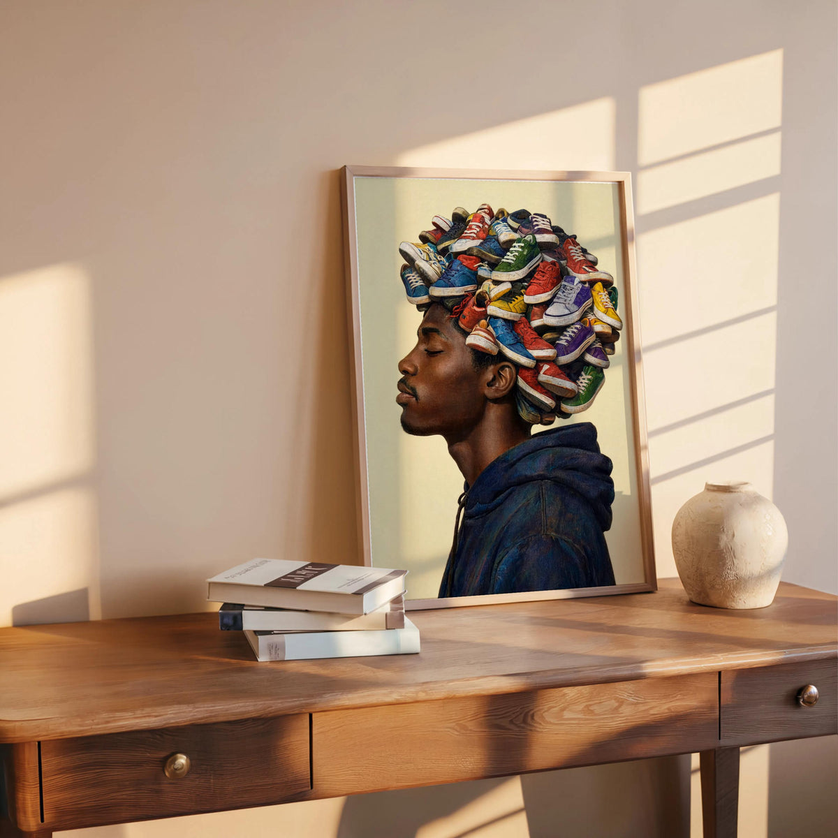 Sneakerhead Afro Print, Trainers Shoe Afrocentric Black Man Portrait, Urban Fashion Wall Decor, Bold Streetwear Poster, Street Style Pop Art