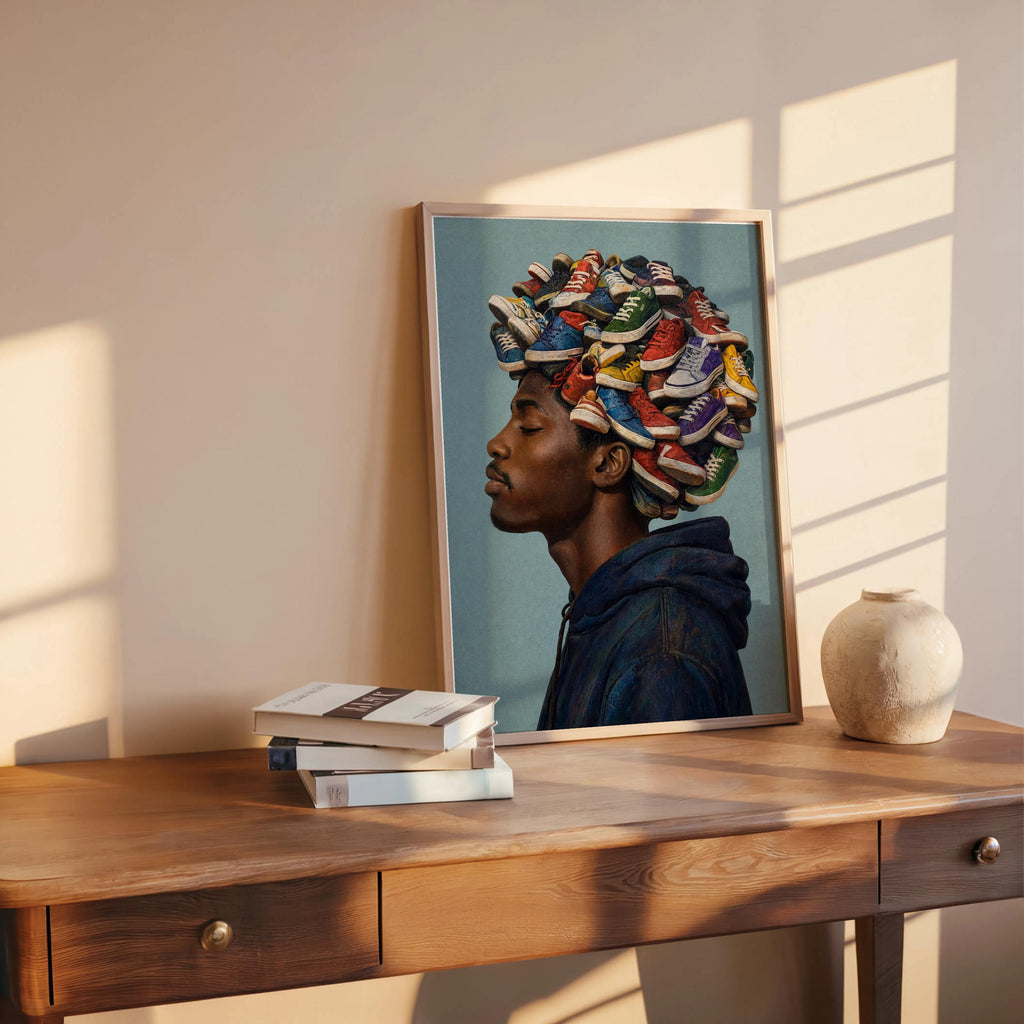 Sneakerhead Afro Print, Trainers Shoe Afrocentric Black Man Portrait, Urban Fashion Wall Decor, Bold Streetwear Poster, Street Style Pop Art