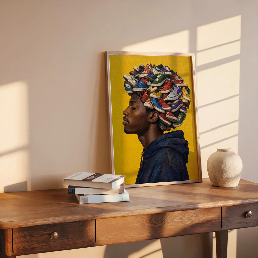 Sneakerhead Afro Print, Trainers Shoe Afrocentric Black Man Portrait, Urban Fashion Wall Decor, Bold Streetwear Poster, Street Style Pop Art
