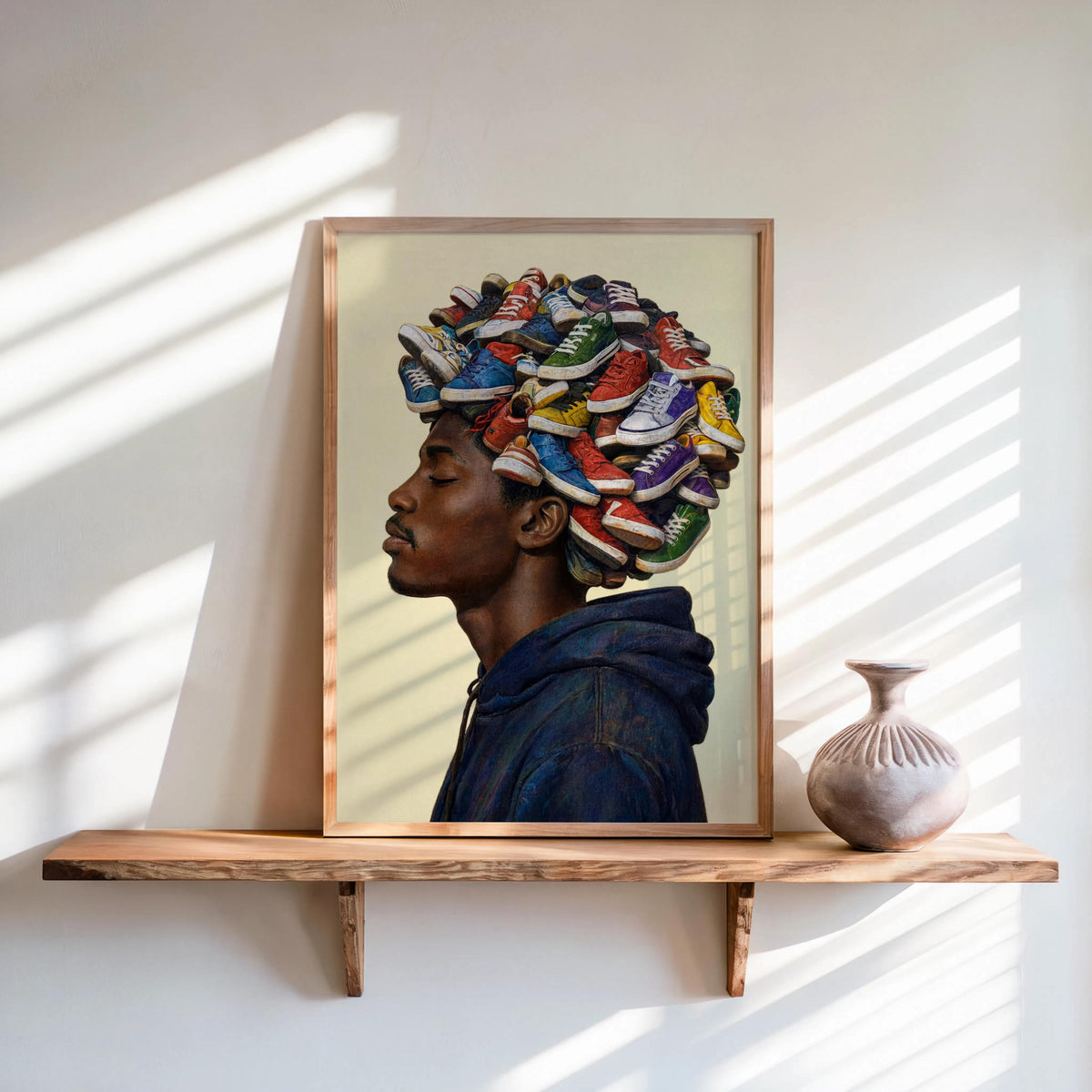 Sneakerhead Afro Print, Trainers Shoe Afrocentric Black Man Portrait, Urban Fashion Wall Decor, Bold Streetwear Poster, Street Style Pop Art