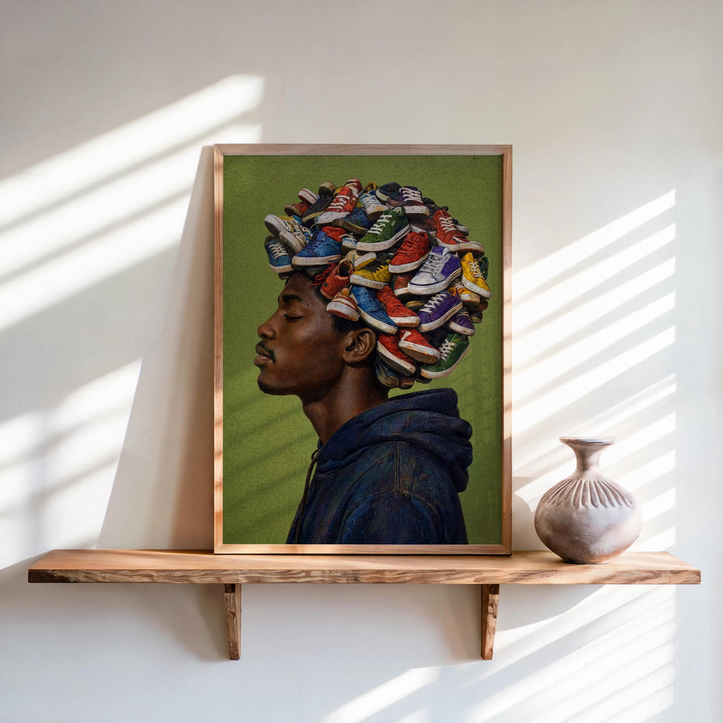 Sneakerhead Afro Print, Trainers Shoe Afrocentric Black Man Portrait, Urban Fashion Wall Decor, Bold Streetwear Poster, Street Style Pop Art