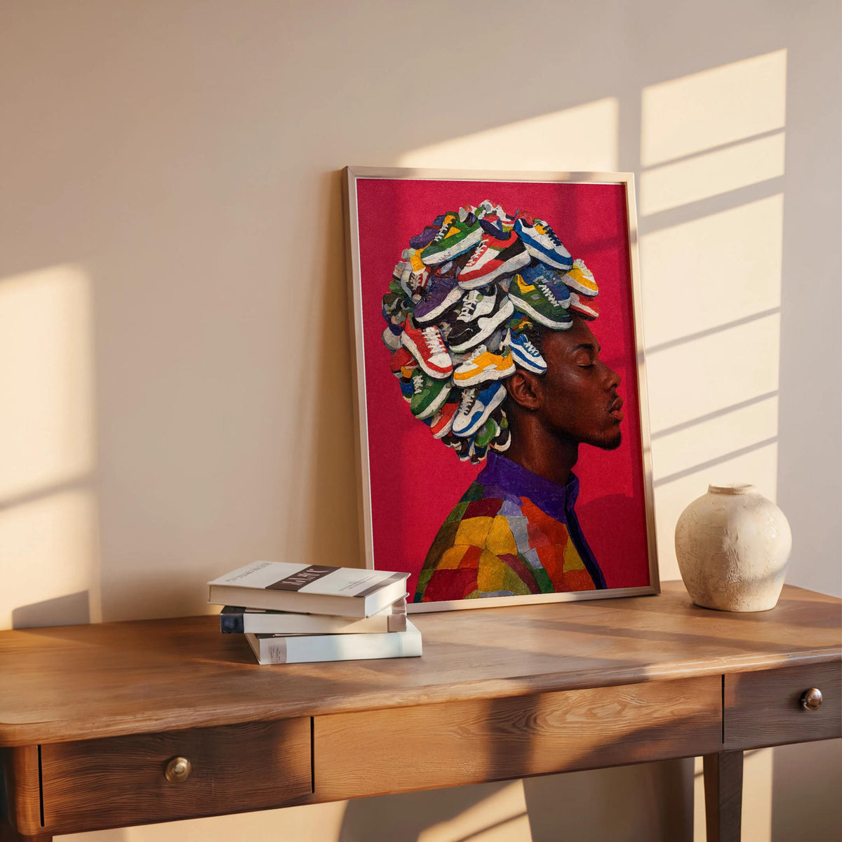 Afro Sneakerhead Black Man Wall Art, Urban Afrocentric Trainers Shoe Print, Streetwear Fashion Decor, Basketball Street Style Culture Poster