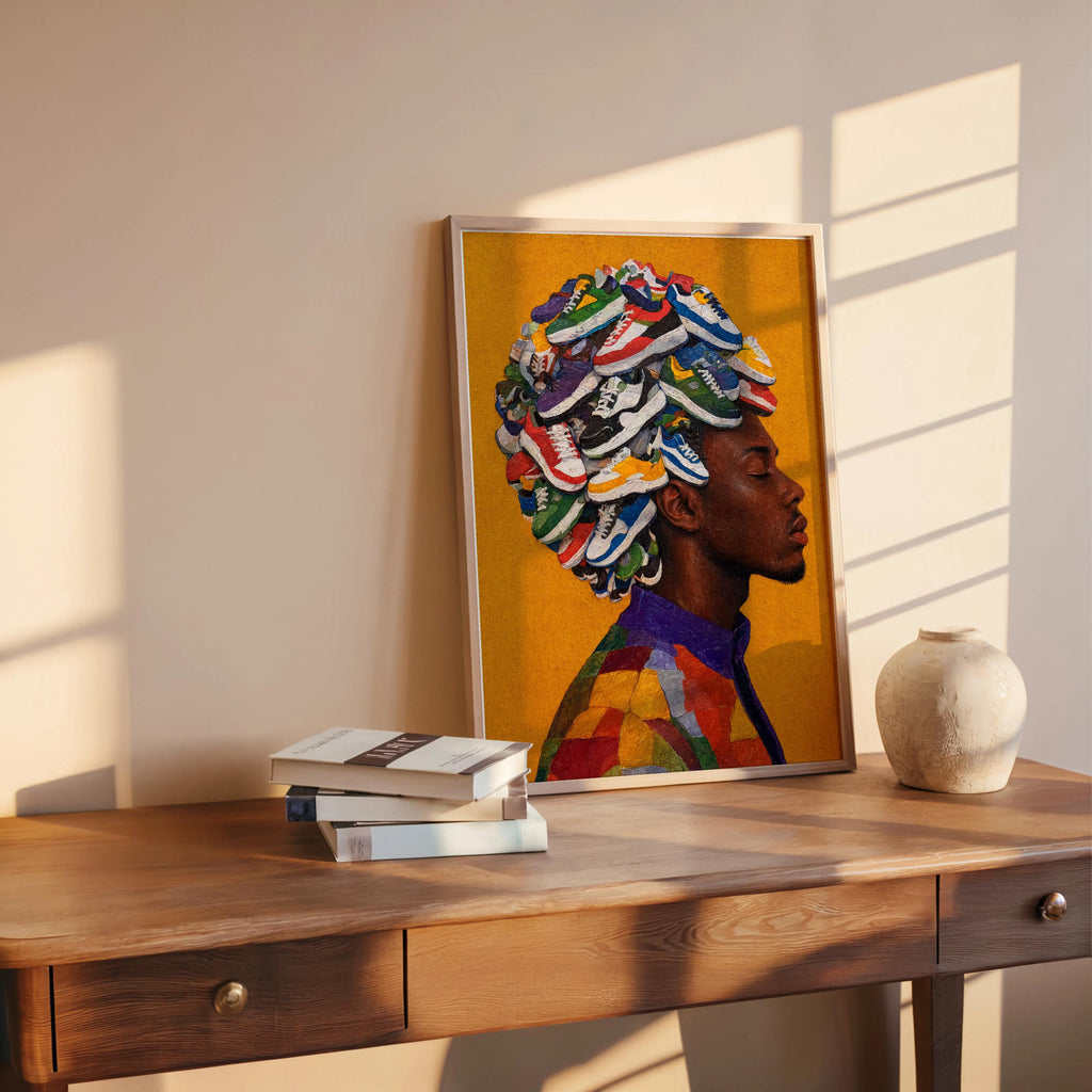 Afro Sneakerhead Black Man Wall Art, Urban Afrocentric Trainers Shoe Print, Streetwear Fashion Decor, Basketball Street Style Culture Poster
