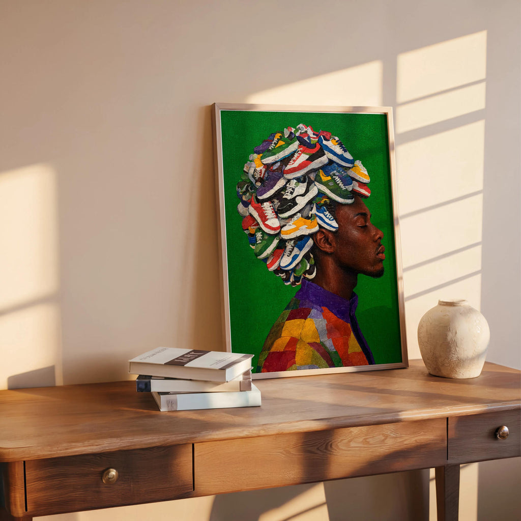 Afro Sneakerhead Black Man Wall Art, Urban Afrocentric Trainers Shoe Print, Streetwear Fashion Decor, Basketball Street Style Culture Poster